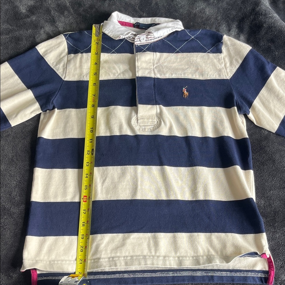 Ralph Lauren Navy and White Striped Polo Top